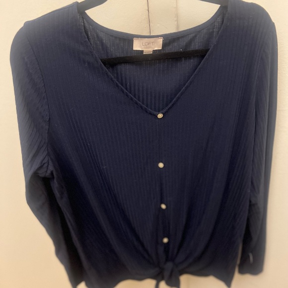cozy knit LOFT pullover button down sweater, size L - Picture 3 of 3